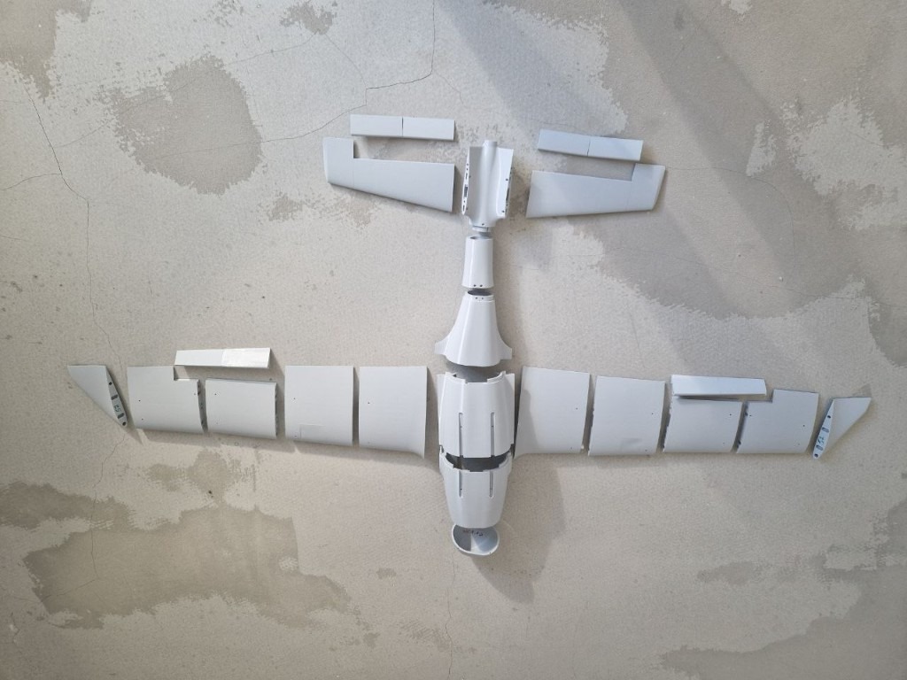 Dry assembly layout — BW-C45 airframe components on staging surface